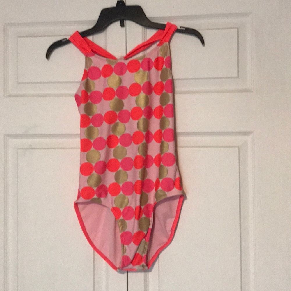 Pink polka dotted one piece swimsuit!!!